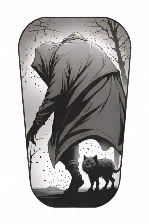 a girl and a huge hooded beast walking away together tattoo design idea