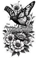 "Madisyn A’Miyah , Fore" forever 17 rest in peace flowers butterfly dove  tattoo design idea