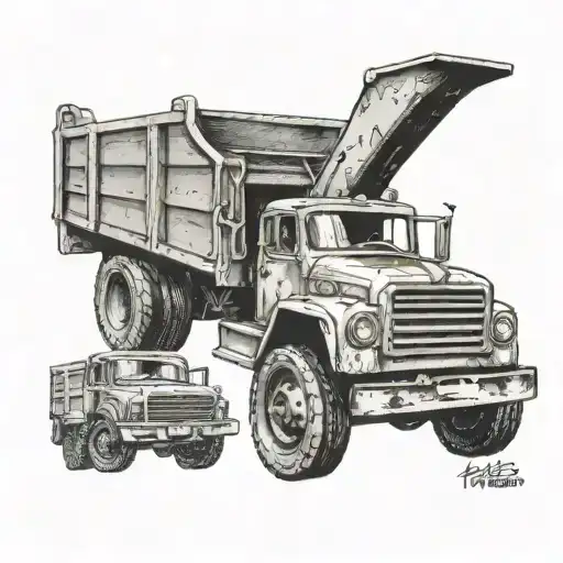 old 60's metal dump truck toy tattoo design idea