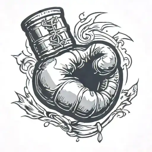 boxing glove punching a heart made of brick   tattoo design idea