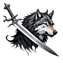 wolf celestial stabbed by sword tattoo design idea