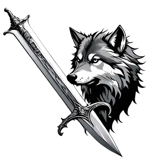 wolf celestial stabbed by sword tattoo design idea