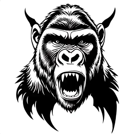 Gorilla head roaring tattoo design idea