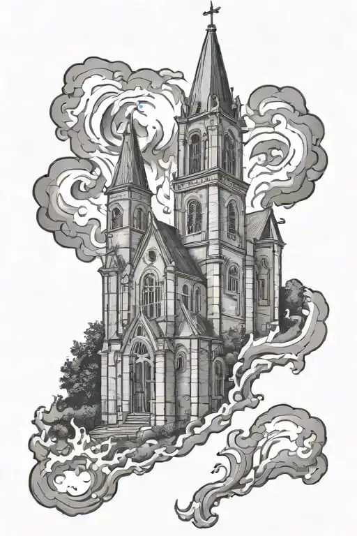 Burning Church tattoo design idea