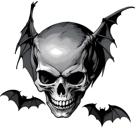 skull and bat flying tattoo design idea