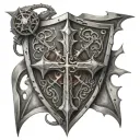 biomechanical shield with knights templar cross intertwined tattoo design idea