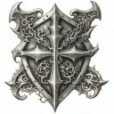 biomechanical shield with knights templar cross intertwined tattoo design idea