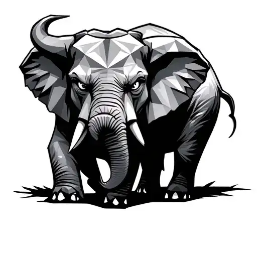 geometric angry bull elephant with white eyes and space for four names to be integrated  tattoo design idea