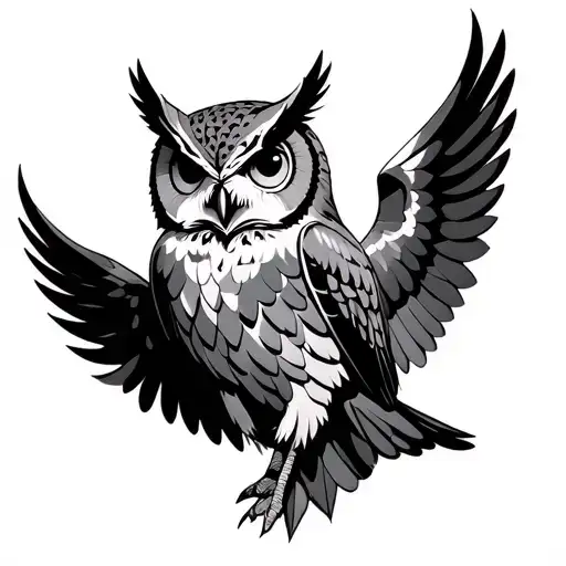 Geometric Owl with wings spread open Chest Tattoo tattoo design idea