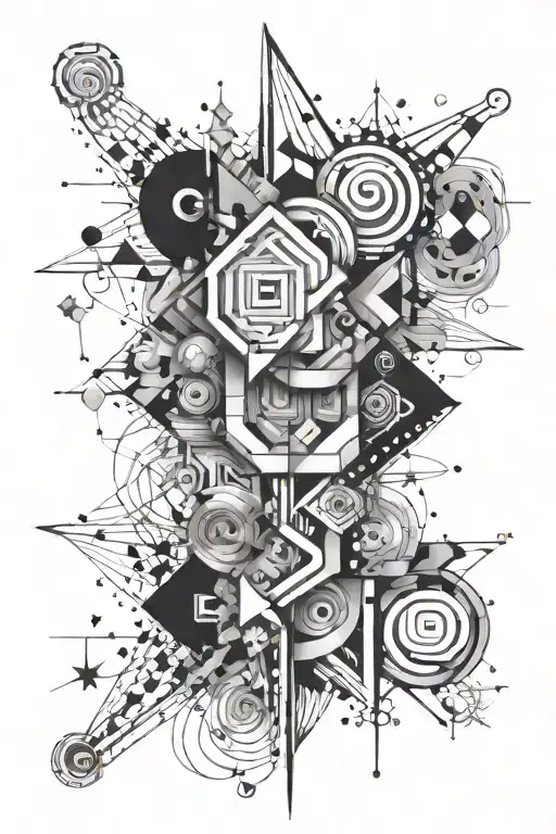 Fine line shape art, half sleeve, with stars line and squares molding into one form of art. not geometric. more curly  tattoo design idea