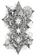 Fine line shape art, half sleeve, with stars line and squares molding into one form of art. not geometric. more curly  tattoo design idea