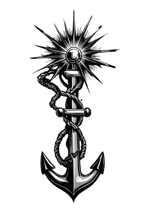 starburst with anchor intertwined tattoo design idea