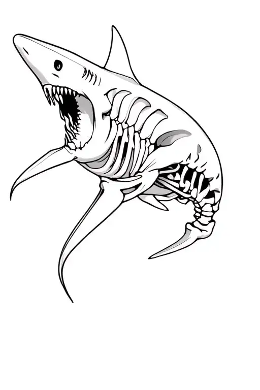 shark skeleton tattoo design idea