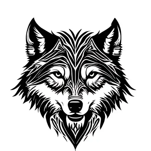 Tribal tattoo with the theme of hunter and provider also include white wolf as spirit animal tattoo design idea