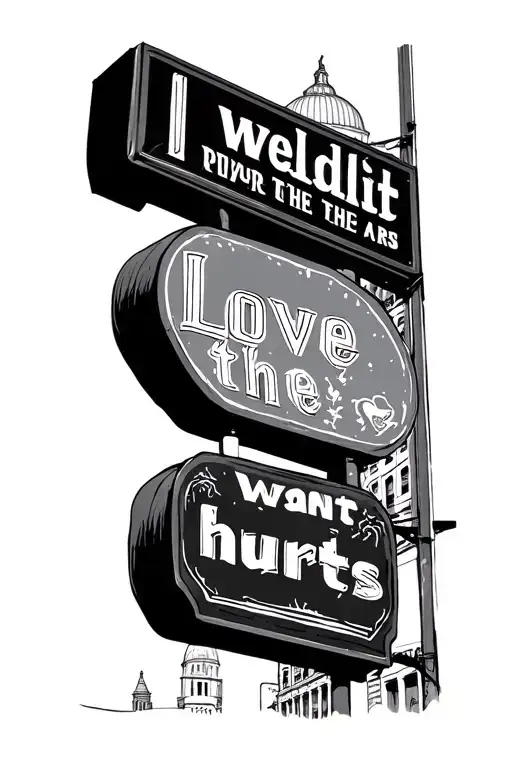 i want the love hurts sign in philadelphia with the street leading up to the art museum in the background tattoo design idea