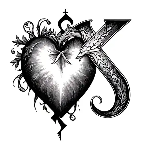 religious , card K heart tattoo design idea
