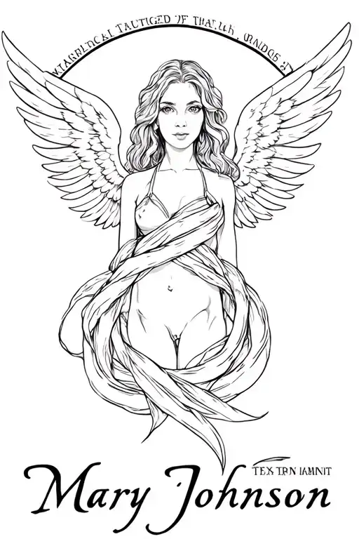 "Mary Johnson" wings wrapped round tattoo design idea