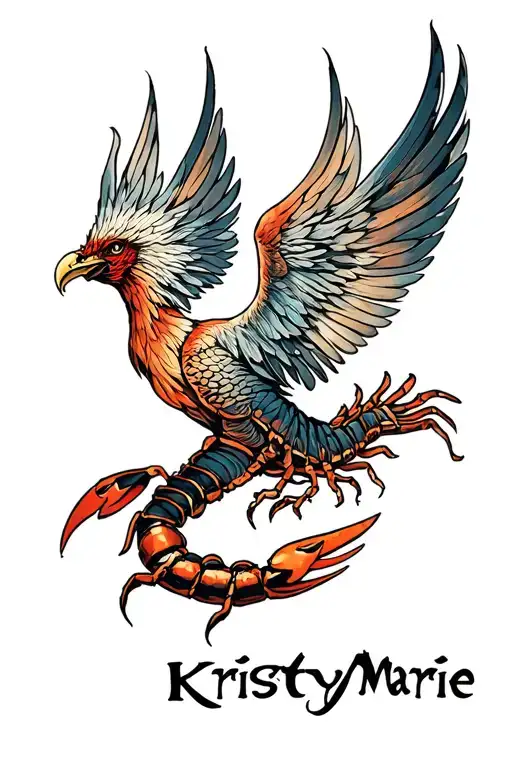 "KristyMarie" Phoenix with scorpio zodiac incorporated in somehow tattoo design idea
