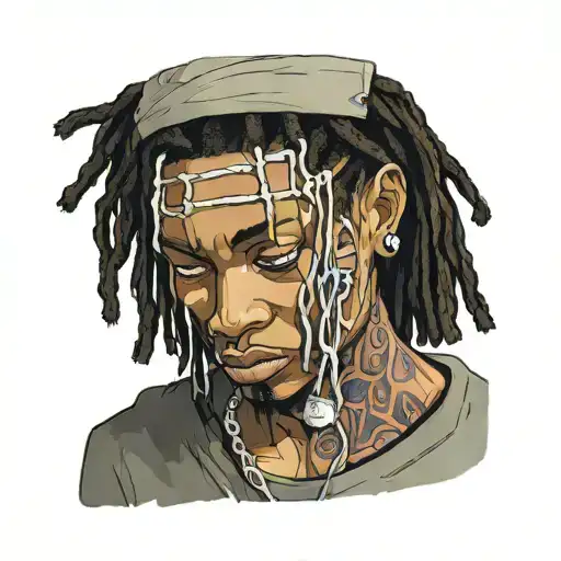 emo,depression,darkness,lonely,suicidal,sad,dark skinned male,dyed short dreads fully hiding face,teens,no tattoos,skinn tattoo design idea