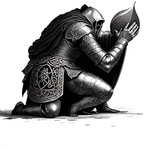 Templar Knight Kneeling Praying celtic armor tattoo design idea