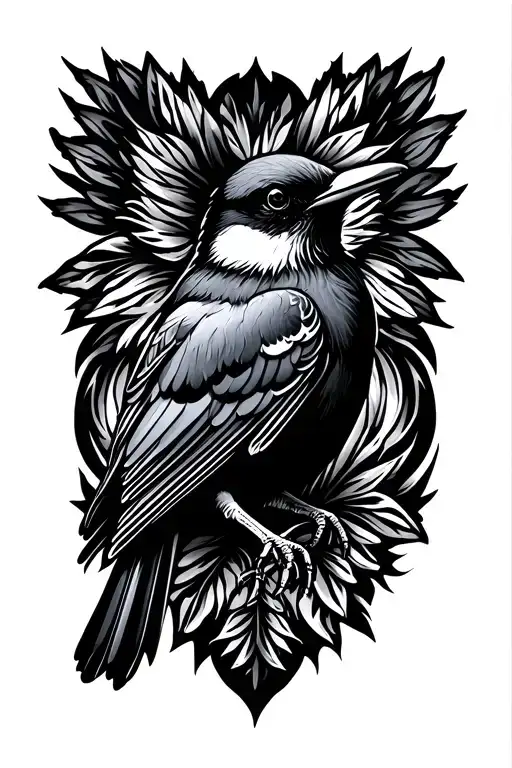 willy wagtail bird intertwined tattoo design idea