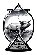  It should be an hour glass where the top half has a pig swimming and the bottom half has 3 triangles and "534293" tattoo design idea