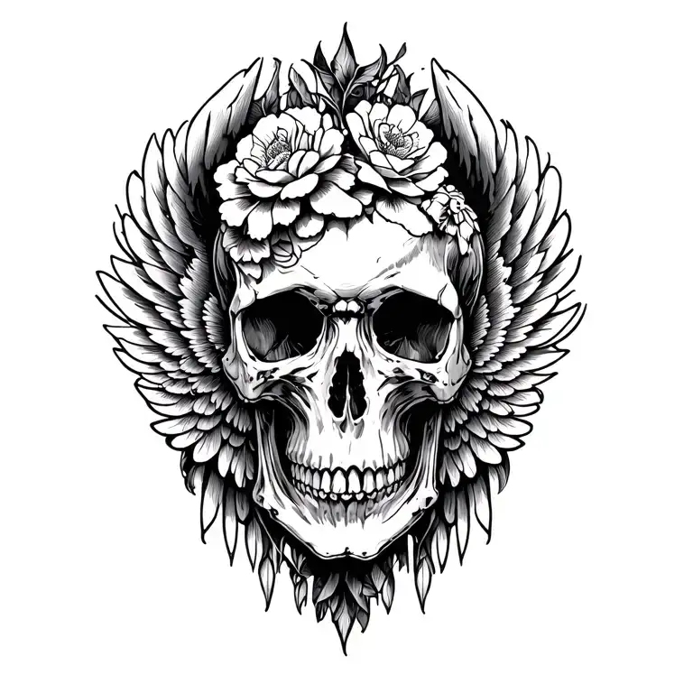skull and wings  tattoo design idea