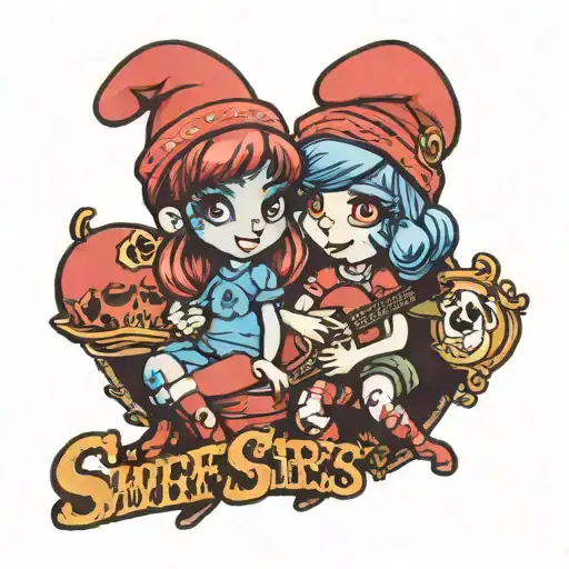 two girl smurfs punk rock inspired tattoo design idea