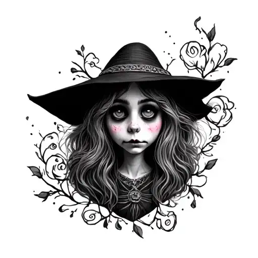 Tim burton style gnome woman tattoo design idea
