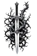 thorn vine around sword wrapped tattoo design idea