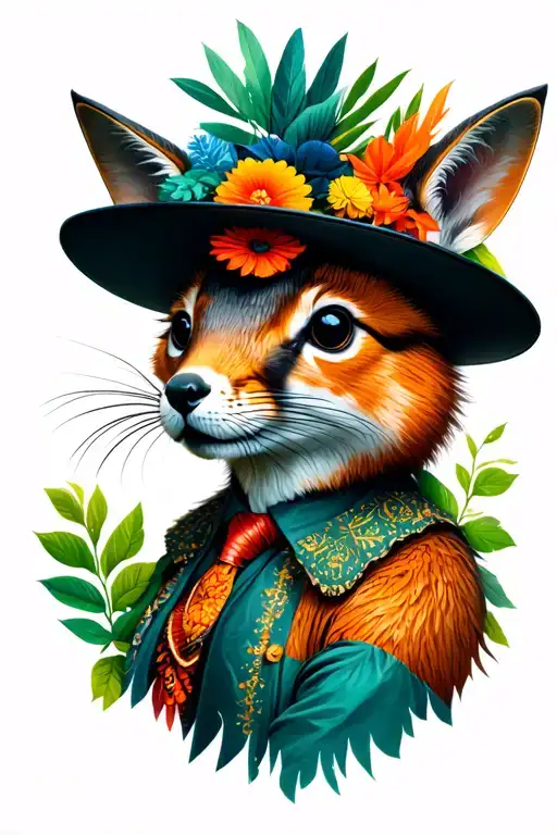 a mix of diffrent forest animals in fun fancy outfits  tattoo design idea