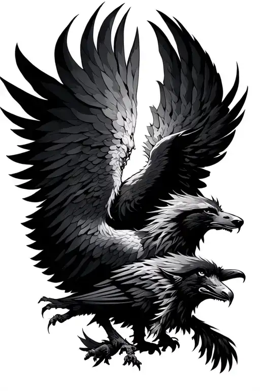 Phoenix, Wolf, Raven Fighting tattoo design idea