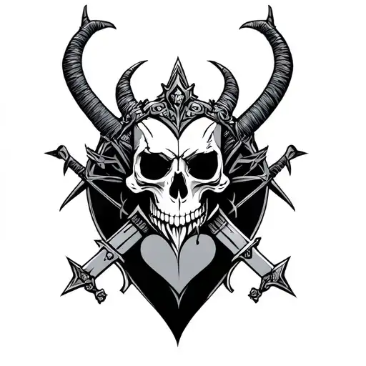 geometric king devil skull sword piercing heart tattoo design idea