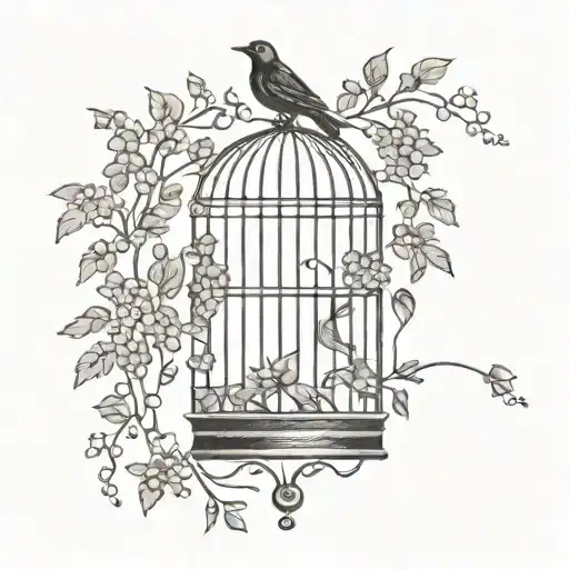 bird cage with wisteria flowers and ivy vines tattoo design idea