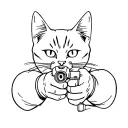 cat aiming  a gun  at viewer tattoo design idea