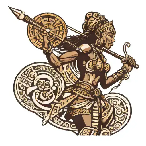 female african warrior with a spear going through the words tattoo design idea