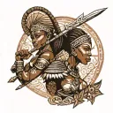 female african warrior with a spear going through the words tattoo design idea