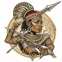 female african warrior with a spear going through the words tattoo design idea