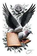 Create a image with 2 doves holding a script with the Bible verse psalm 25:5 with on the top of the script with roses  tattoo design idea