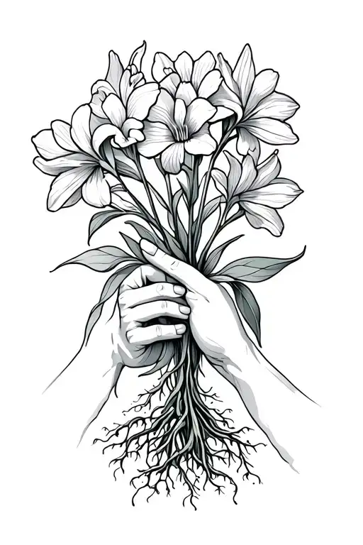 freesia flower growing from the roots as holding hands holding and unconditional love symbol tattoo design idea