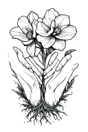 freesia flower growing from the roots as holding hands holding and unconditional love symbol tattoo design idea