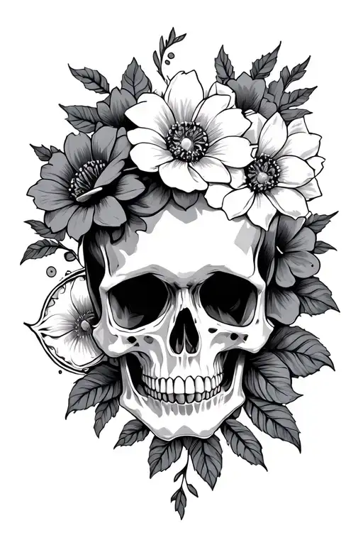 skull flowers mandala design incorporating tattoo design idea