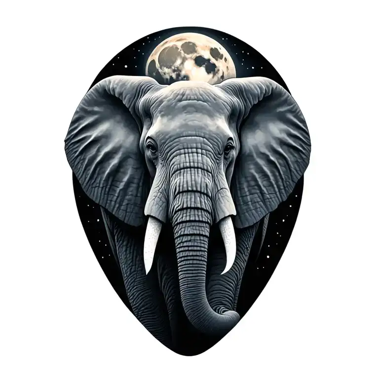 Full moon and elephant head tattoo design idea