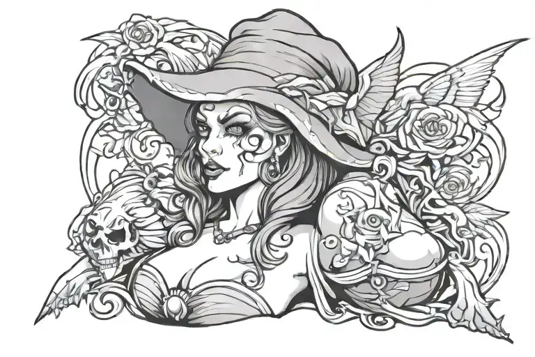 big tittie evil witch tattoo design idea