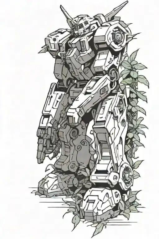 gundam robotic arm with plant overgrowth growing in it  tattoo design idea