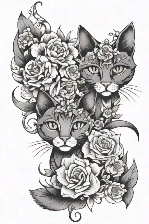 flowers shaped like cats, tattoo design idea