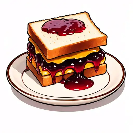 peanut butter and jelly sandwich oozing on a plate tattoo design idea