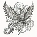 Phoenix rising from ashes, Scorpio, eagle  tattoo design idea