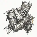 crusader knight praying hands tattoo design idea