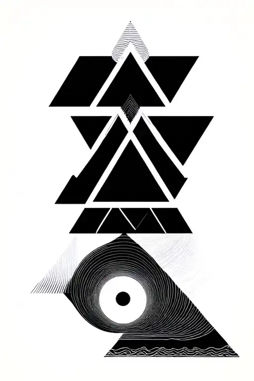 3 triangles stacked vertically with a circle representing Aurora on the bottom  all linked by geometric shapes and lines tattoo design idea